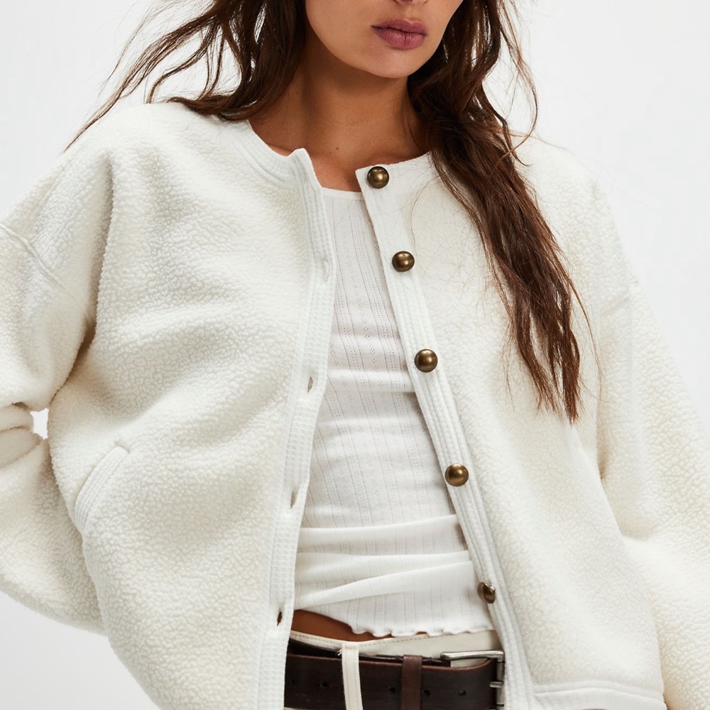 NWT Free People White Sherpa Cardigan Sweater - Hug Me Sherpa Cardi